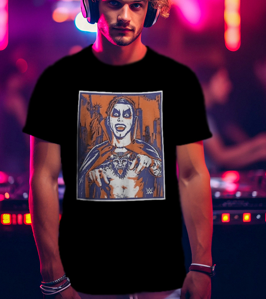 WWE Facepaint Wrestler At Liberty Statue Skyline With Demon Tattoo T-Shirt