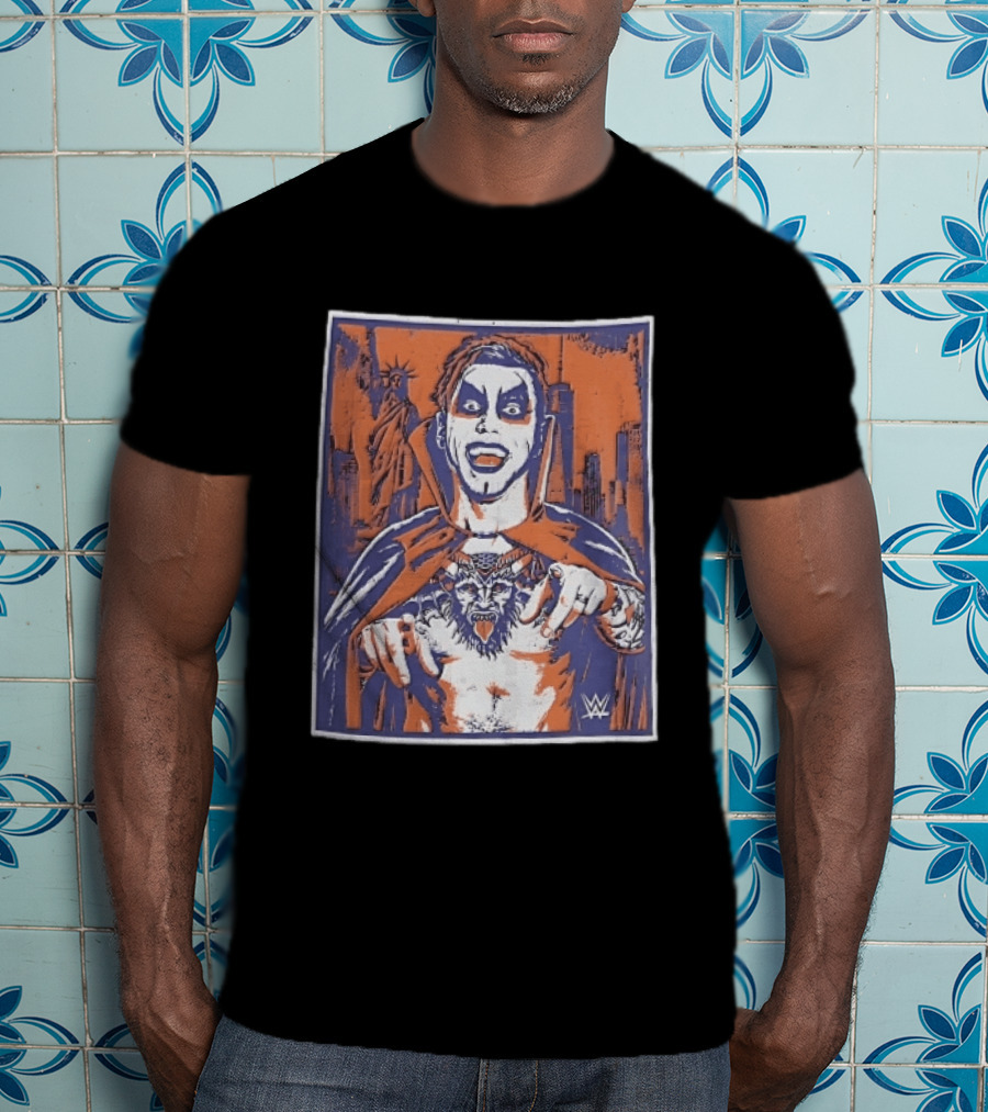 WWE Facepaint Wrestler At Liberty Statue Skyline With Demon Tattoo T-Shirt