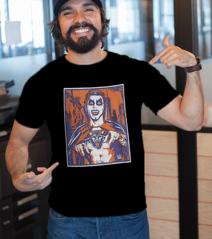WWE Facepaint Wrestler At Liberty Statue Skyline With Demon Tattoo T-Shirt