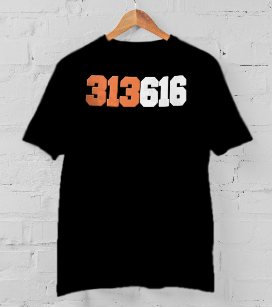 313616 Orange White Varsity Block Digits Jersey Numbers T-Shirt