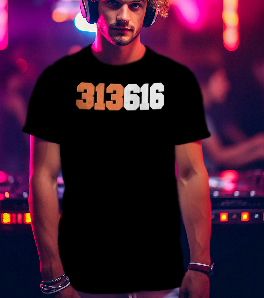 313616 Orange White Varsity Block Digits Jersey Numbers T-Shirt