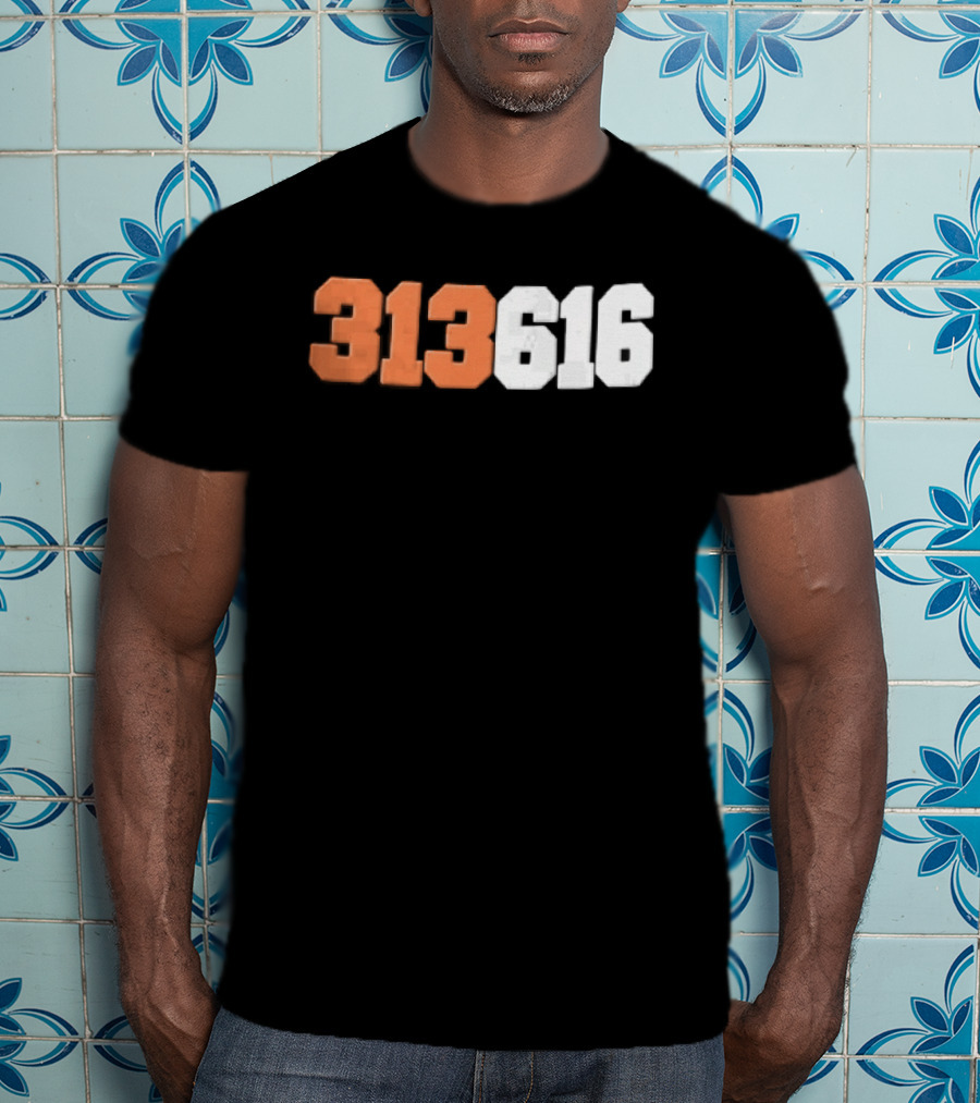 313616 Orange White Varsity Block Digits Jersey Numbers T-Shirt