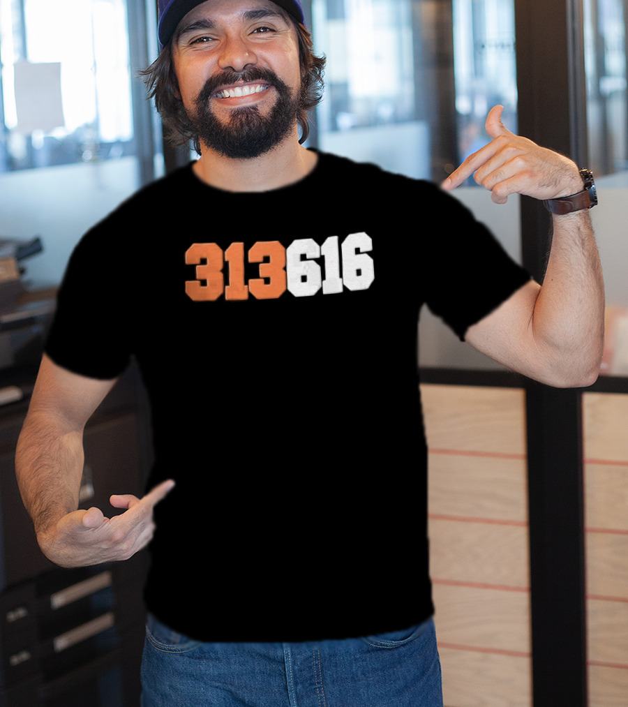 313616 Orange White Varsity Block Digits Jersey Numbers T-Shirt