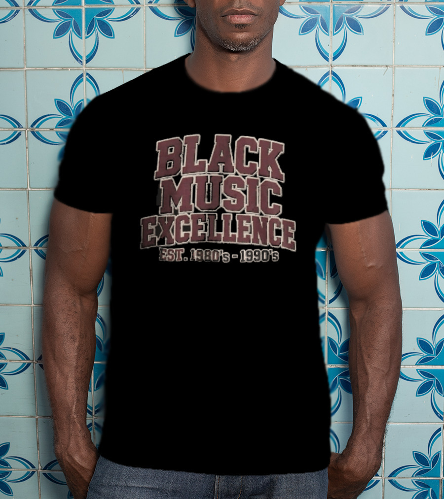 Black Music Excellence EST 1980s 1990s Varsity Block Lettering T-Shirt