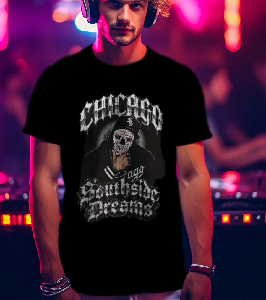 Chicago White Sox Southside Dreams Skull Mask Hooded Figure Barbed Wire T-Shirt