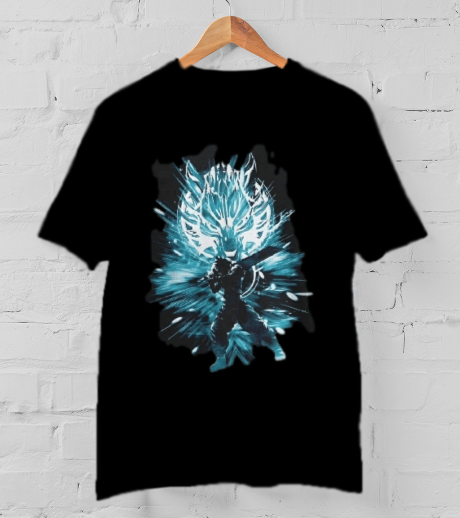 Cloud Strife Buster Sword Wolf Blue Energy Burst T-Shirt
