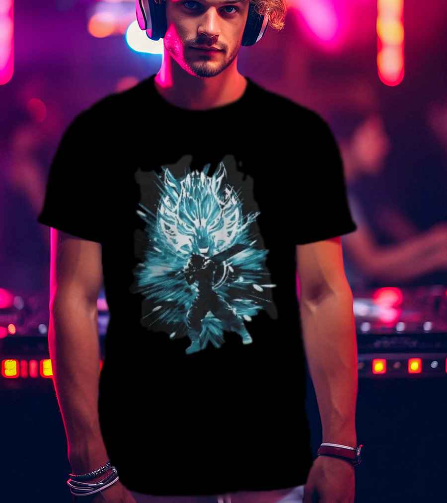Cloud Strife Buster Sword Wolf Blue Energy Burst T-Shirt