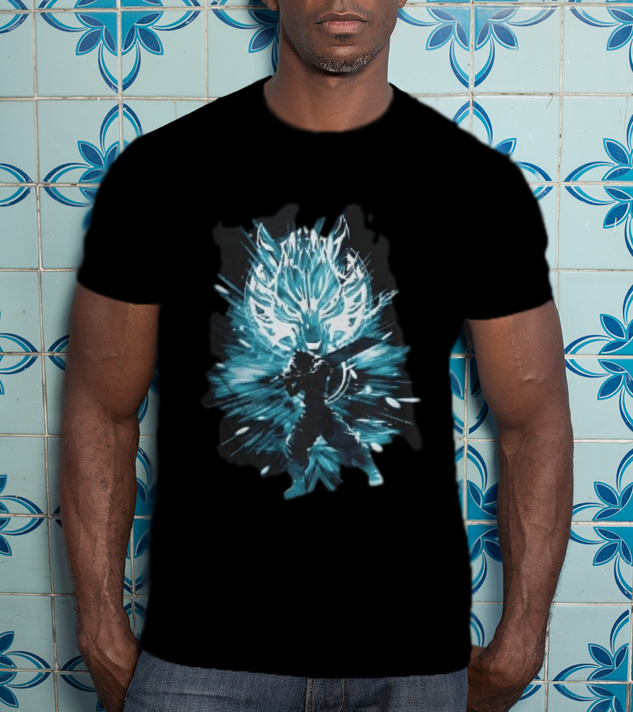 Cloud Strife Buster Sword Wolf Blue Energy Burst T-Shirt