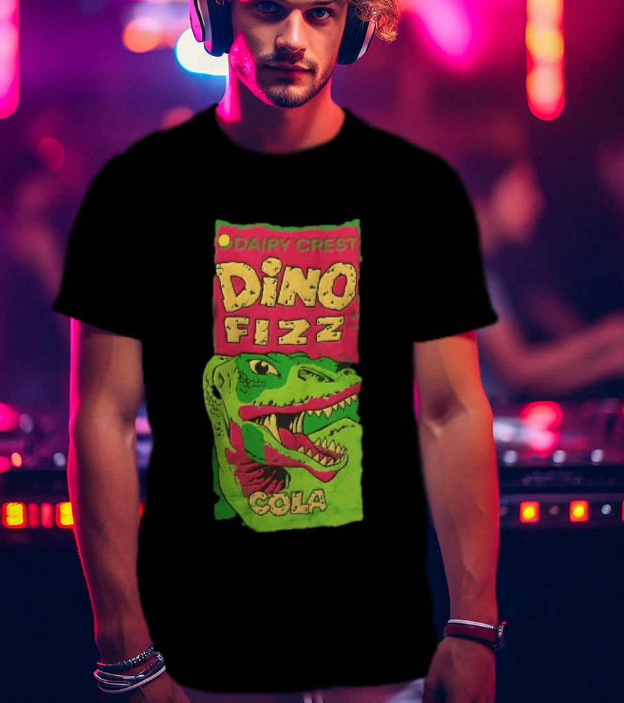 Dairy Crest Dino Fizz Cola Green Dinosaur Open Mouth Red T-Shirt