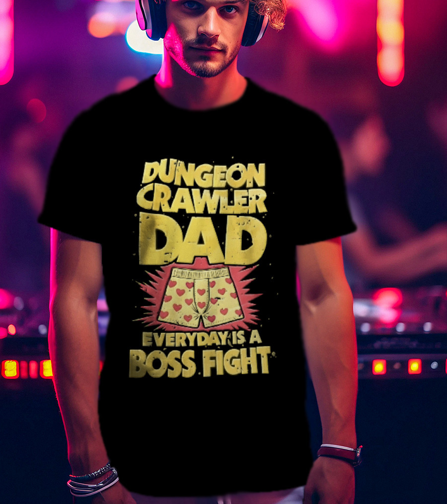 Dungeon Crawler Dad Everyday Is A Boss Fight Heart Boxer Shorts Spiky Starburst T-Shirt