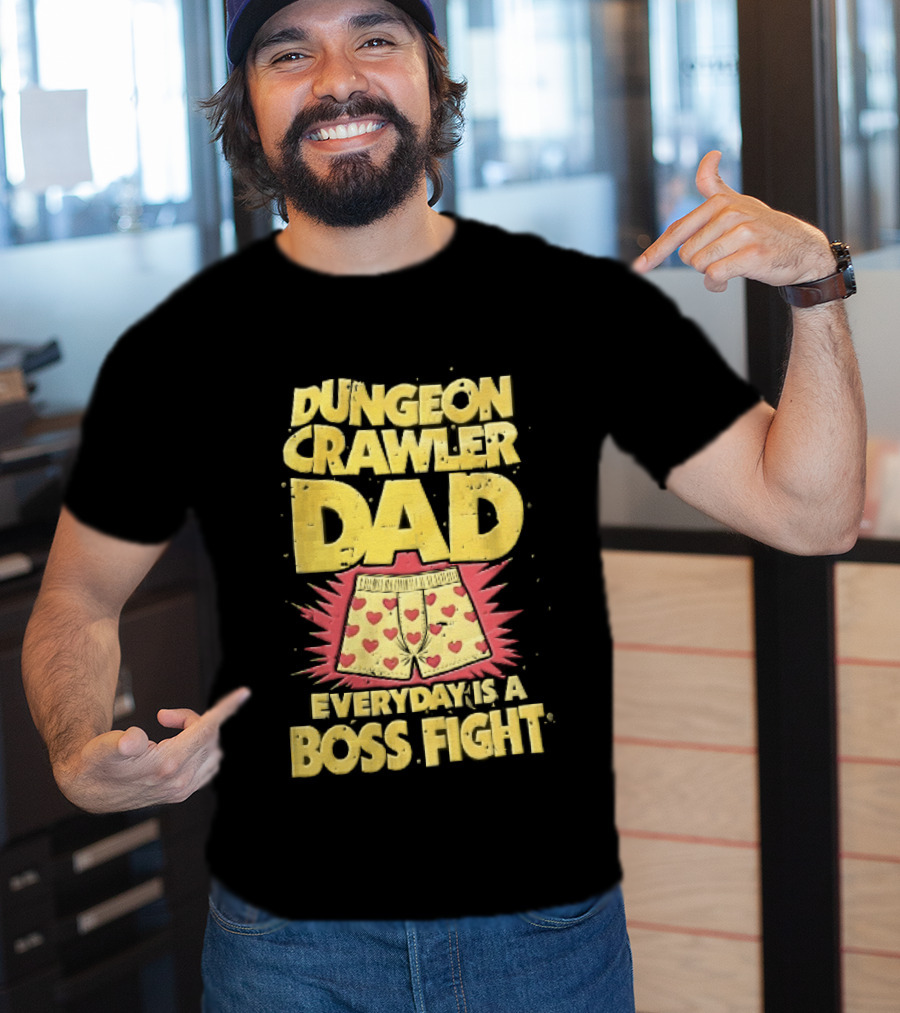 Dungeon Crawler Dad Everyday Is A Boss Fight Heart Boxer Shorts Spiky Starburst T-Shirt