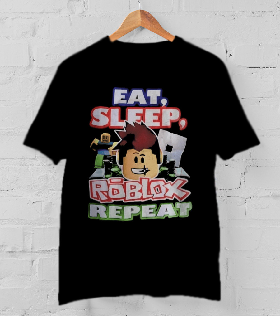 Eat Sleep Roblox Repeat Cartoon Avatar Noob Running Cash Stacks T-Shirt