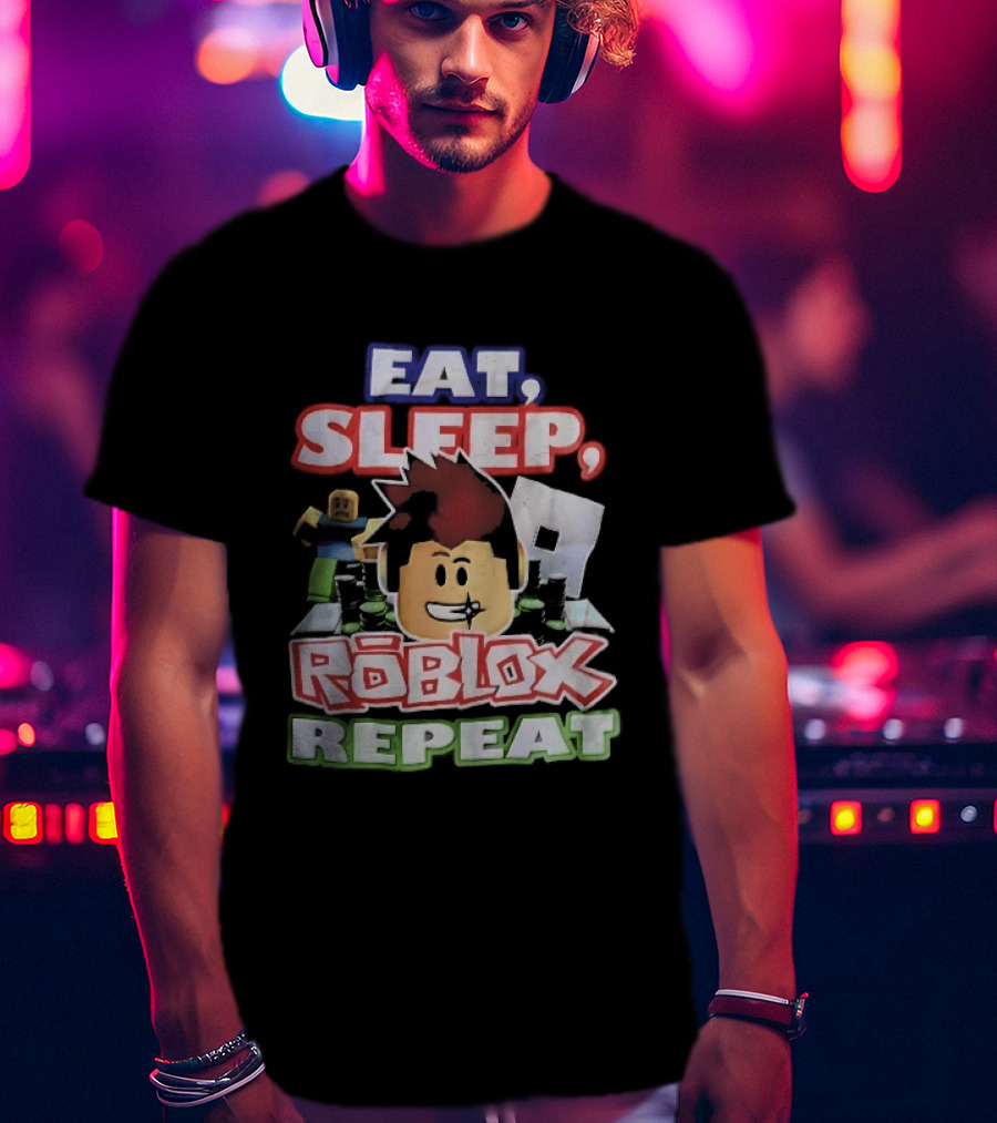 Eat Sleep Roblox Repeat Cartoon Avatar Noob Running Cash Stacks T-Shirt