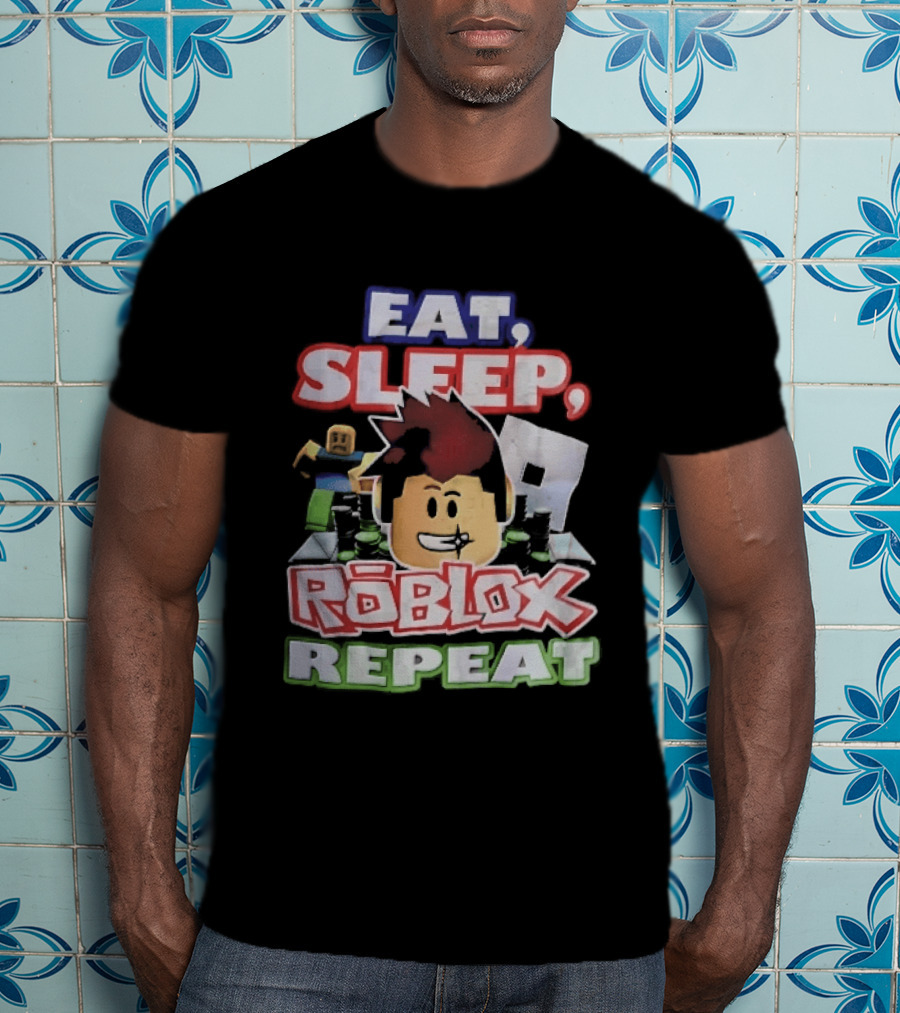 Eat Sleep Roblox Repeat Cartoon Avatar Noob Running Cash Stacks T-Shirt