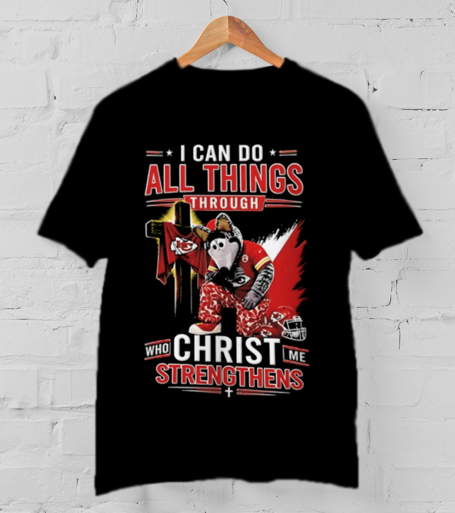 I Can Do All Things Through Christ Who Strengthens Me Kansas City Chiefs Football Player Kneeling Prayer Cross T-Shirt