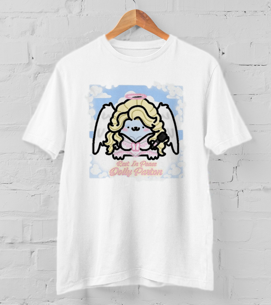 Angel Kitten Rest In Peace Dolly Parton Wings Halo Clouds T-Shirt