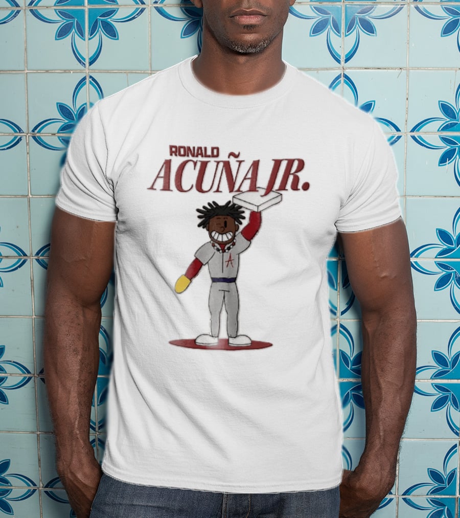 Ronald Acuna Jr Cartoon Caricature Holding Baseball Base Atlanta Braves MLB T-Shirt