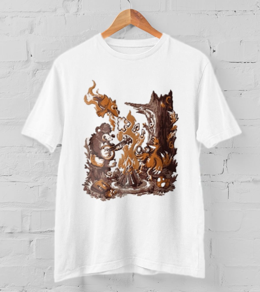 Banjo Kazooie Bear And Bird Music Campfire Jiggy Pixel T-Shirt