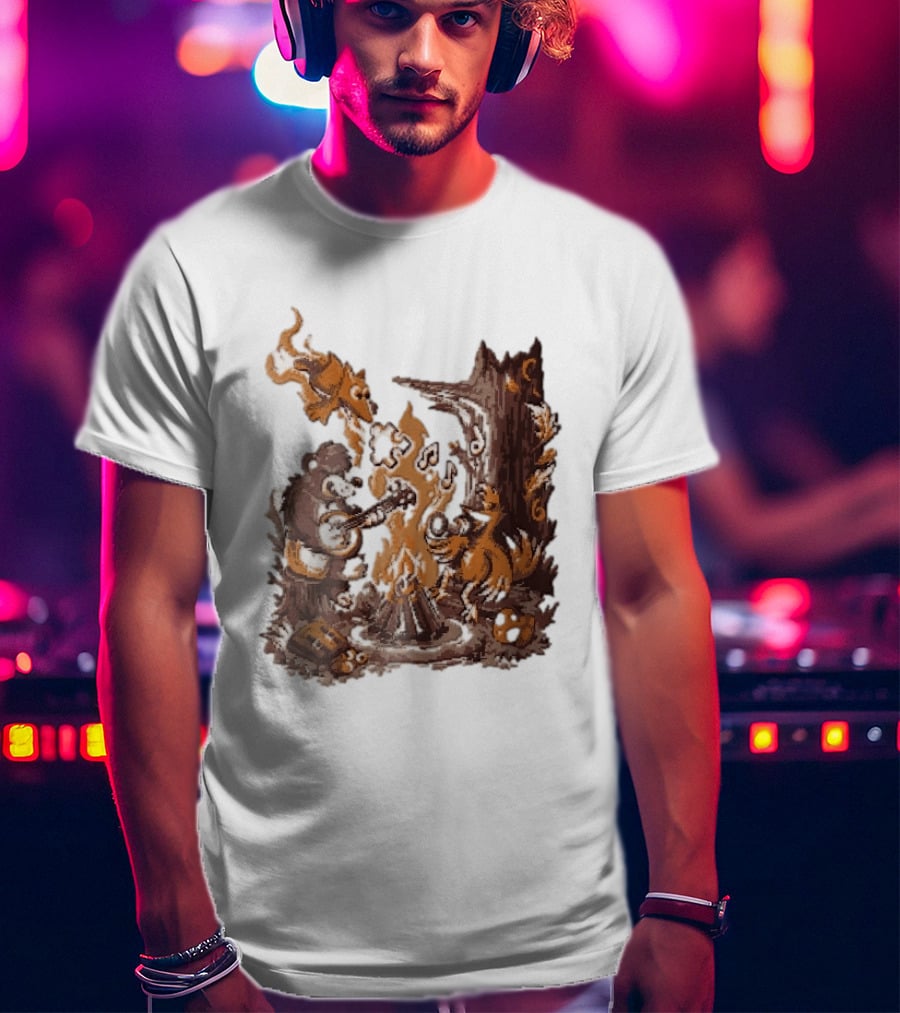 Banjo Kazooie Bear And Bird Music Campfire Jiggy Pixel T-Shirt