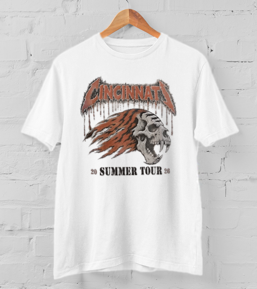 Cincinnati Bengals Tiger Skull Flaming Mane Summer Tour 2026 Distressed T-Shirt