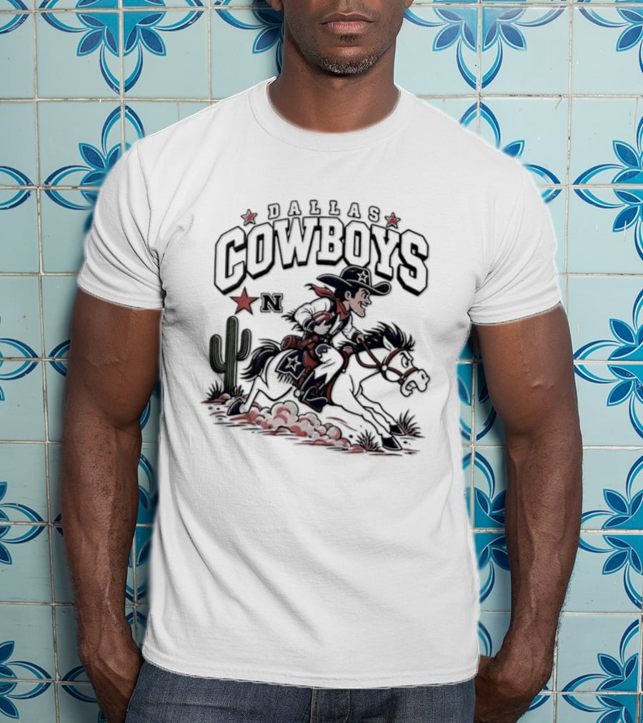 Dallas Cowboys Rider With Horse And Cactus Scene T-Shirt