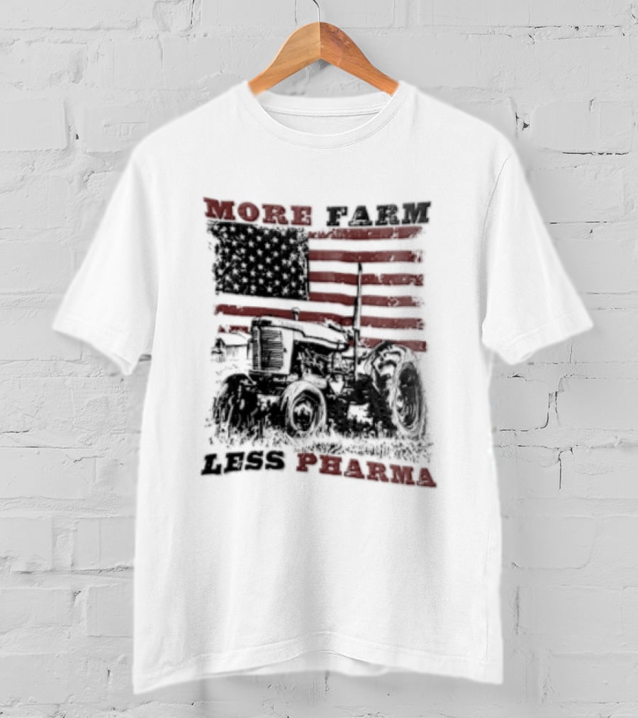 More Farm Less Pharma Distressed American Flag Tractor T-Shirt
