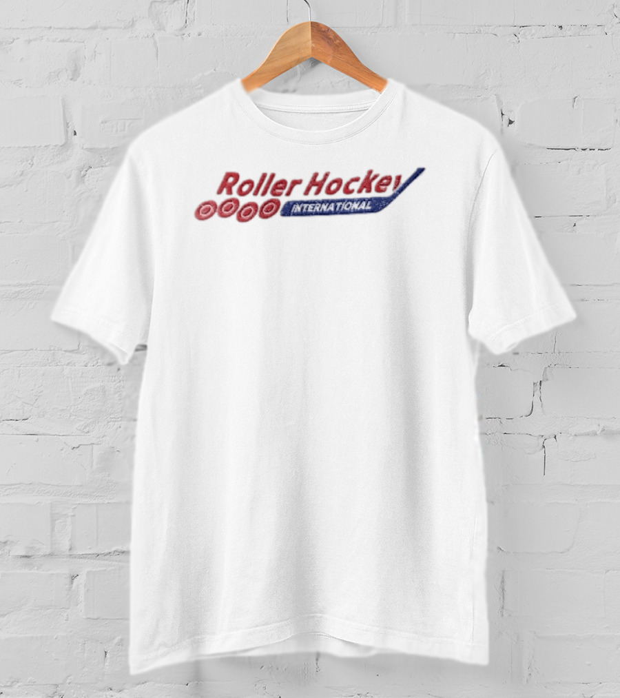 Roller Hockey International Red Inline Skate Wheels Blue Stick T-Shirt