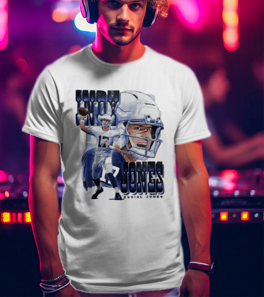 Indy Jones Football Quarterback Throwing Action Close Up Helmet T-Shirt
