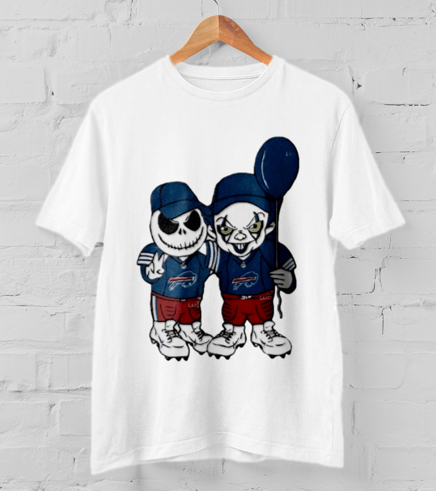Buffalo Bills Halloween 2026 Jack Skellington Clown Balloon Football T-Shirt