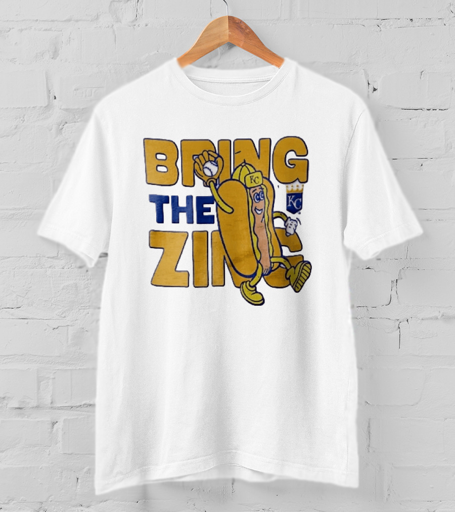 Kansas City Royals Bring The Zing Cartoon Hot Dog KC Baseball Glove T-Shirt