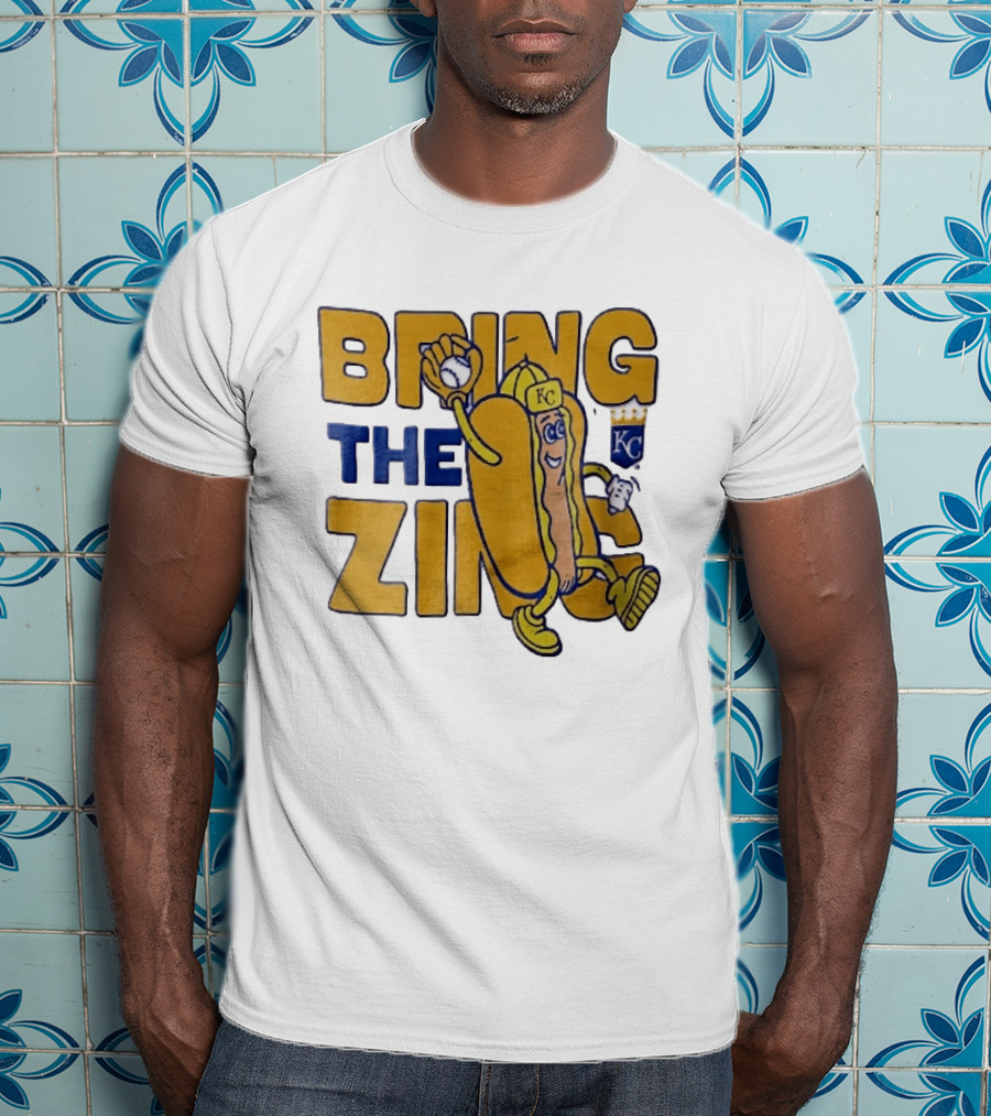 Kansas City Royals Bring The Zing Cartoon Hot Dog KC Baseball Glove T-Shirt