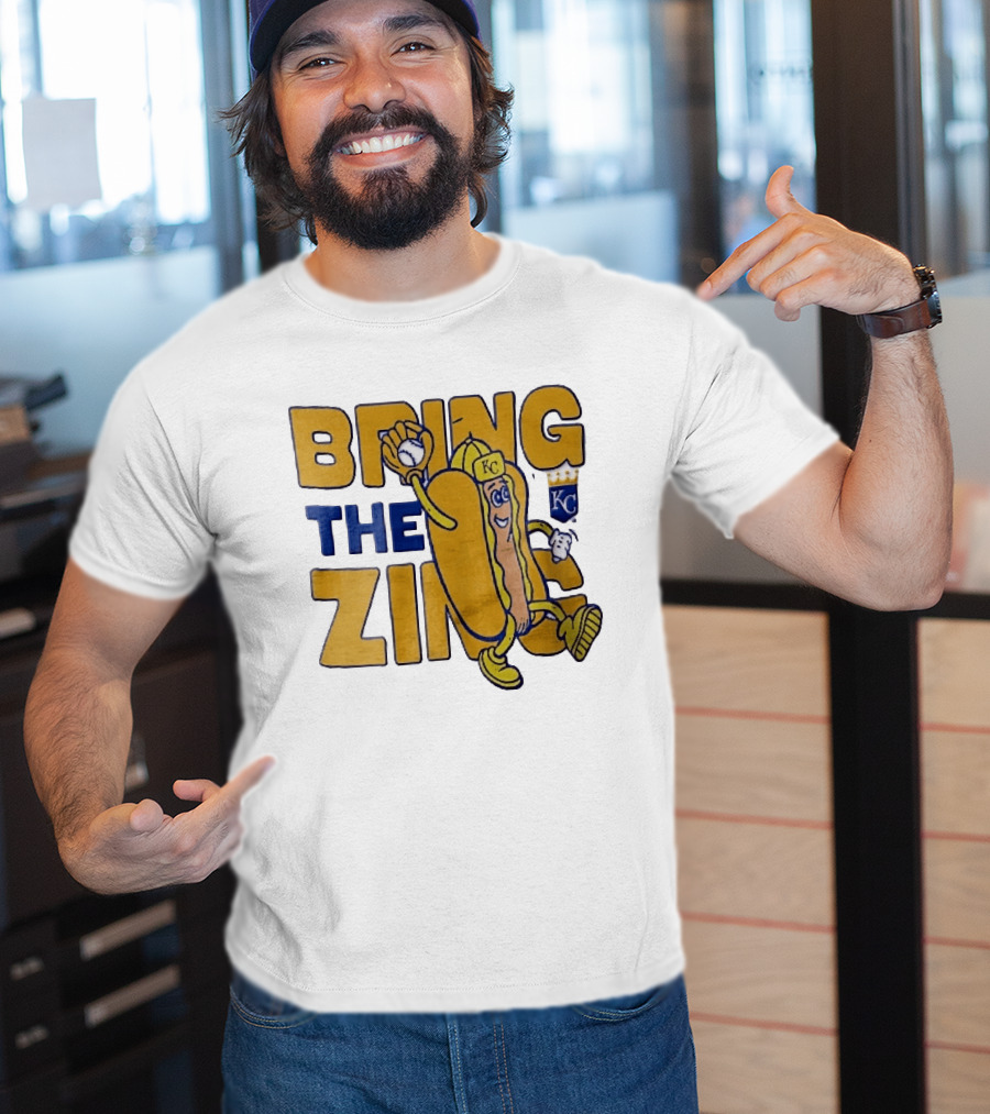 Kansas City Royals Bring The Zing Cartoon Hot Dog KC Baseball Glove T-Shirt