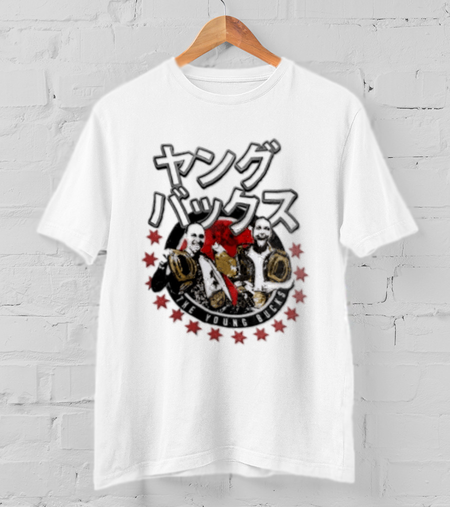 Young Bucks Wrestling Tag Team With Championship Belts And Red Star Circle T-Shirt
