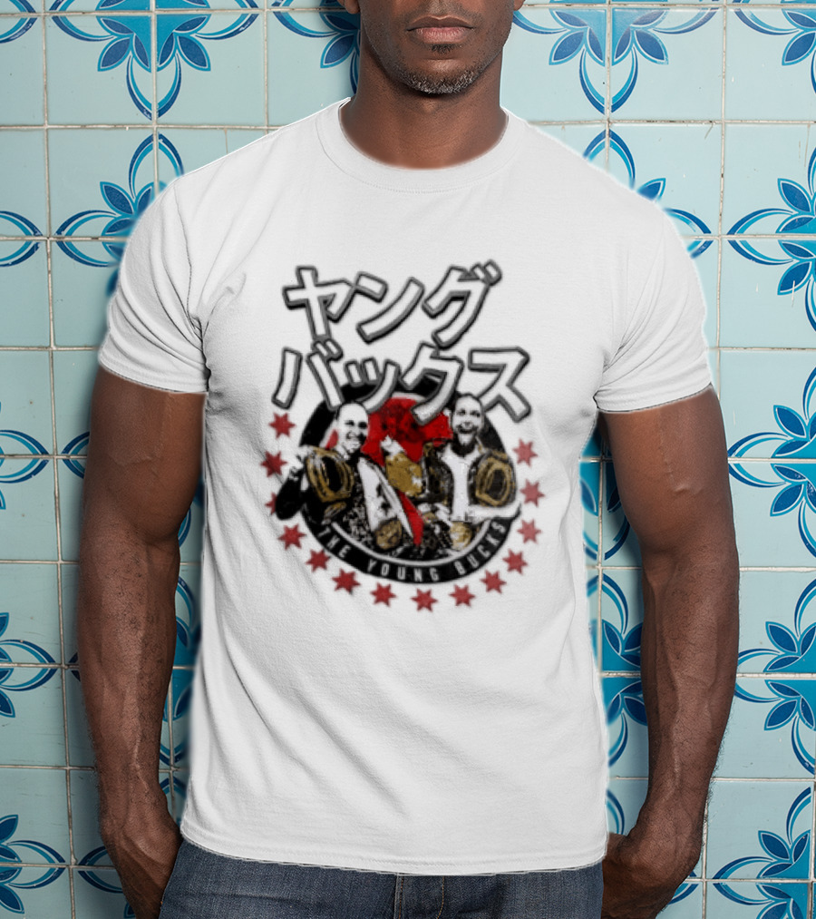 Young Bucks Wrestling Tag Team With Championship Belts And Red Star Circle T-Shirt