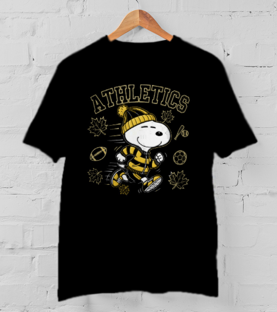 Athletics Snoopy Running Beanie Sports Equipment Maple Leaves Cartoon T-Shirt