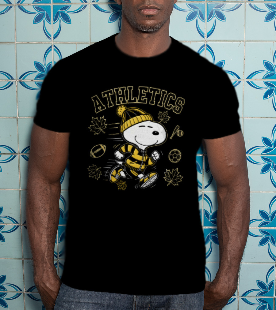 Athletics Snoopy Running Beanie Sports Equipment Maple Leaves Cartoon T-Shirt