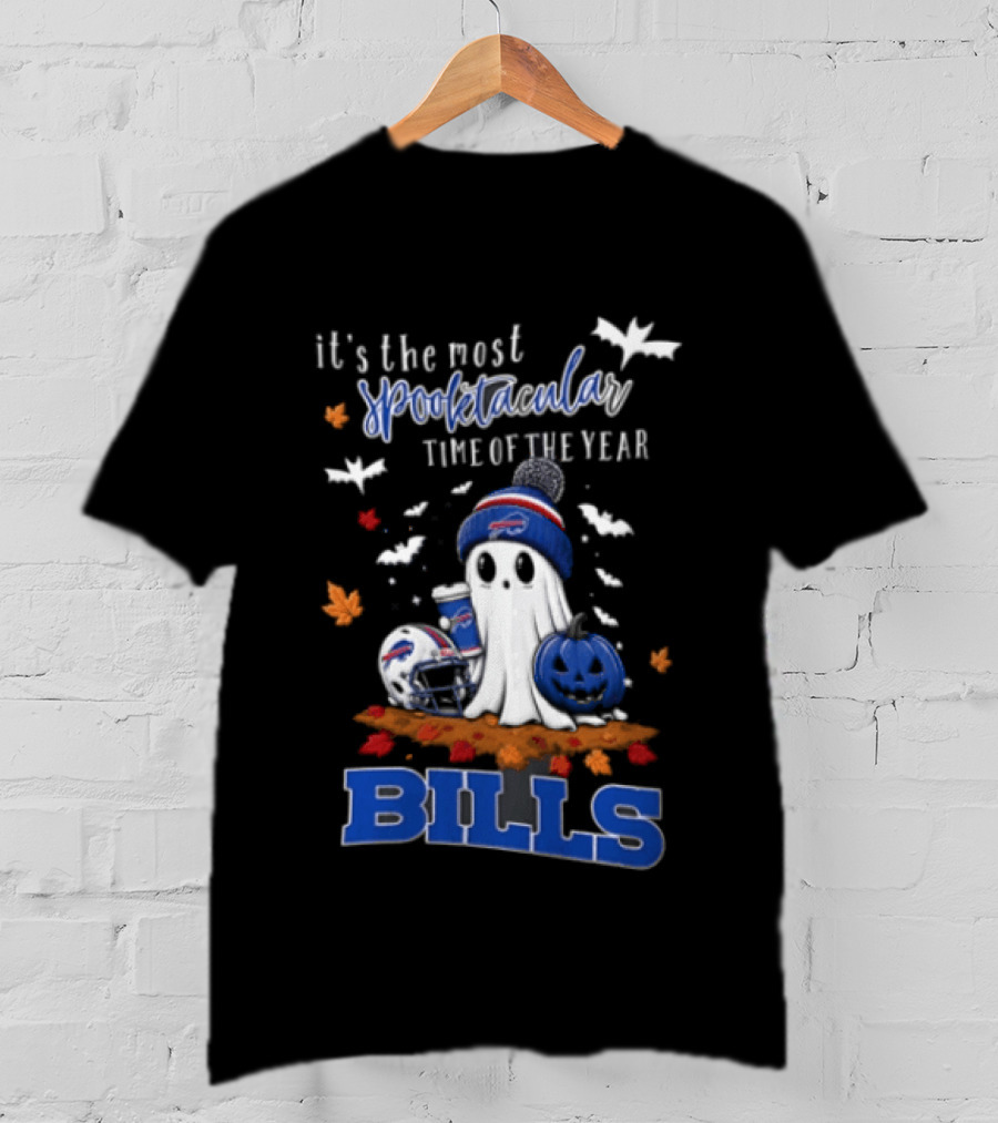 Buffalo Bills Spooktacular Ghost Football Helmet Pumpkin Halloween Time T-Shirt