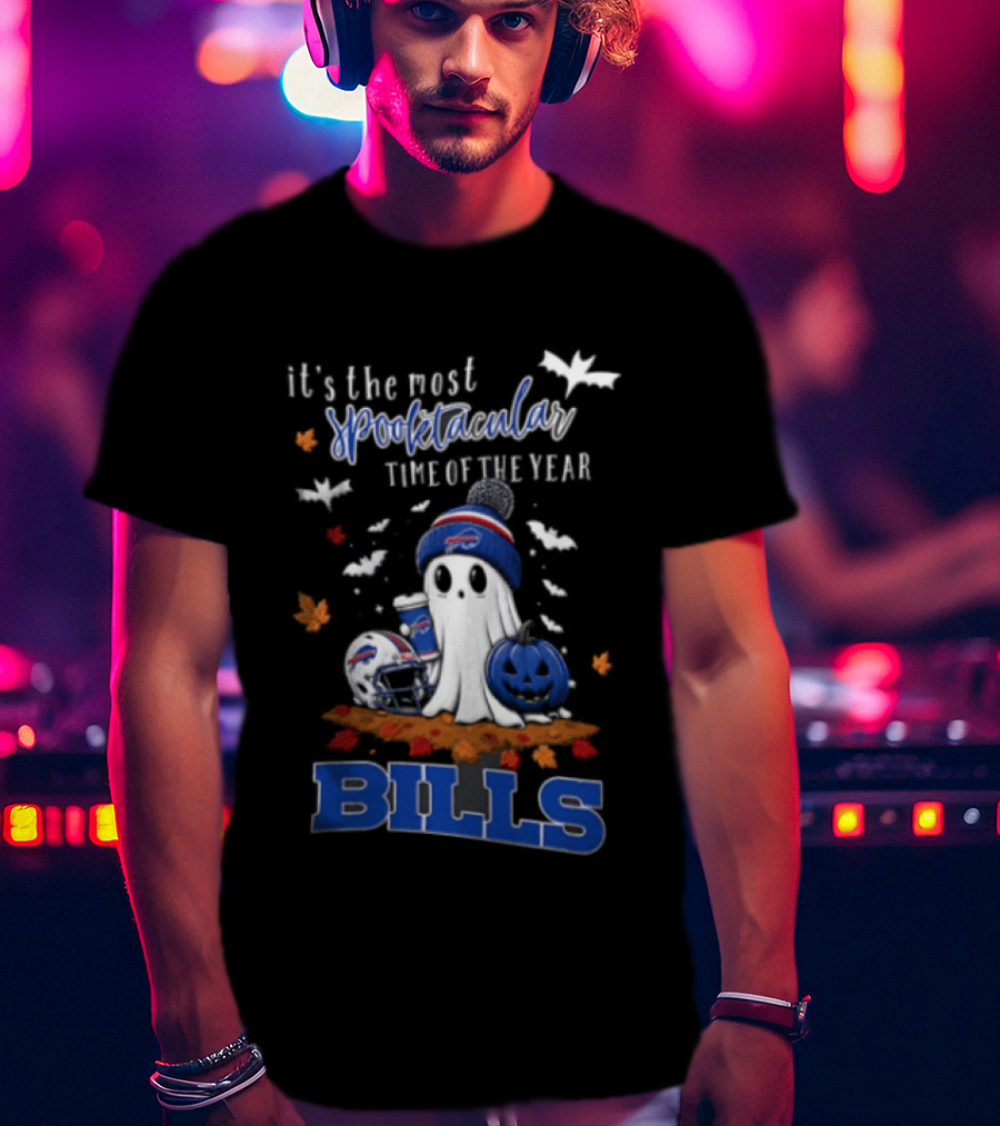 Buffalo Bills Spooktacular Ghost Football Helmet Pumpkin Halloween Time T-Shirt