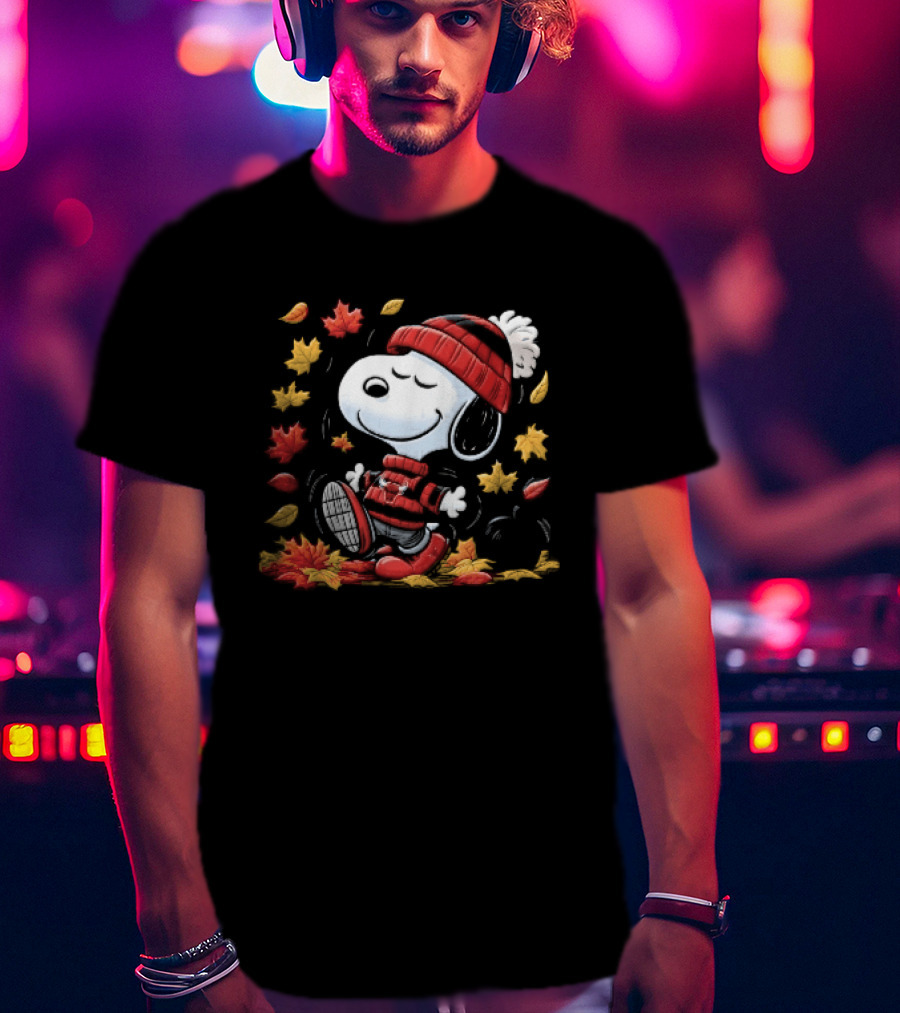 Chicago Bulls NBA Snoopy Dancing Autumn Leaves Pumpkin Cartoon T-Shirt
