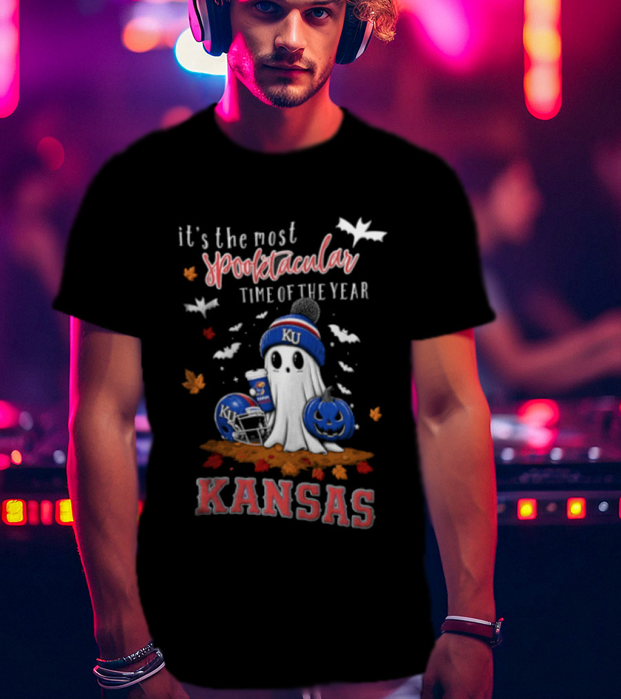 Kansas Jayhawks It's The Most Spooktacular Time Of Year Ghost Beanie Pumpkin T-Shirt
