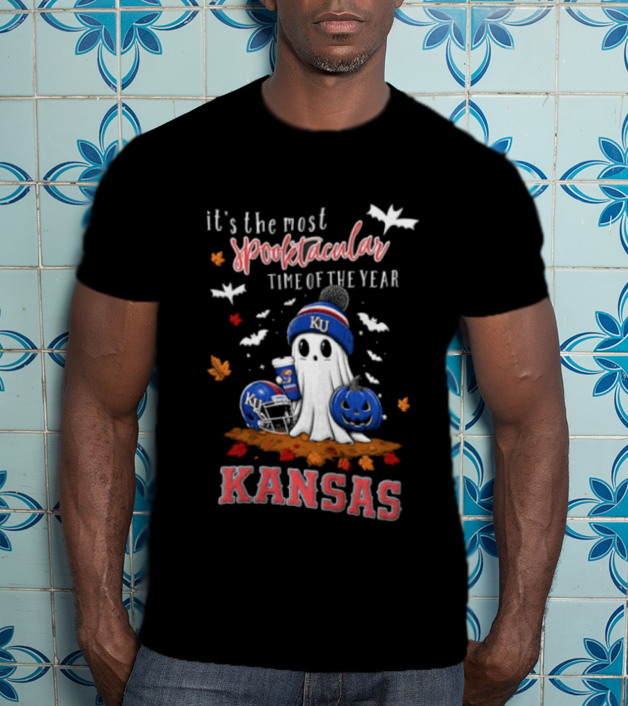 Kansas Jayhawks It's The Most Spooktacular Time Of Year Ghost Beanie Pumpkin T-Shirt
