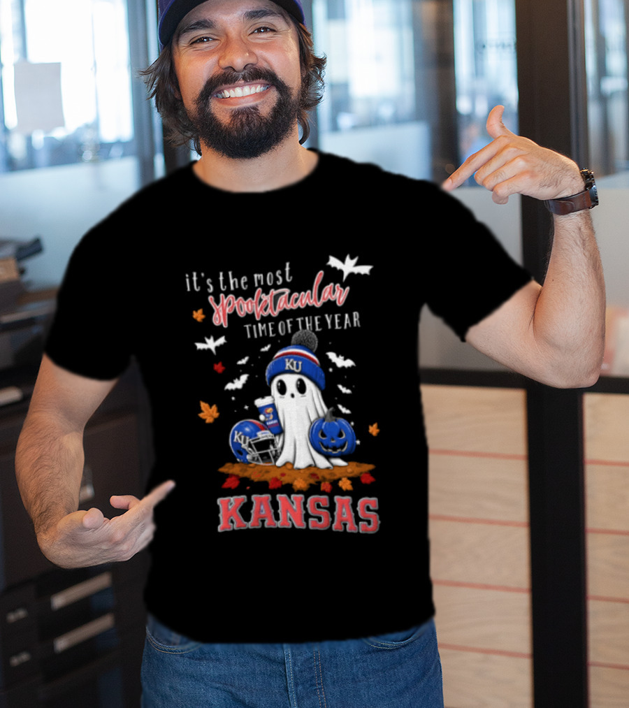 Kansas Jayhawks It's The Most Spooktacular Time Of Year Ghost Beanie Pumpkin T-Shirt