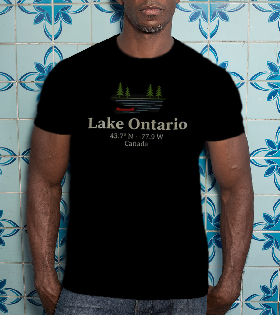 Lake Ontario 43.7° N 77.9° W Canada Canoe Pine Trees T-Shirt