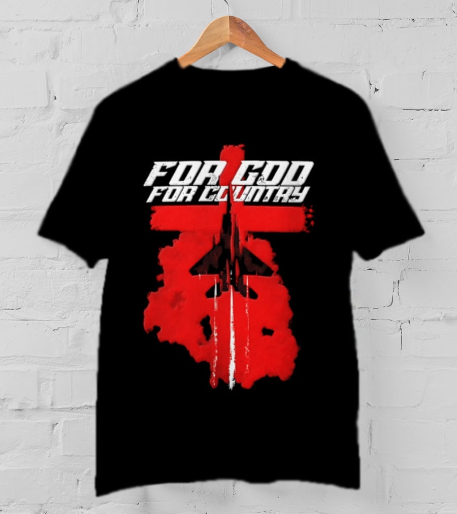 For God And For Country Red Fighter Jet Cross T-Shirt