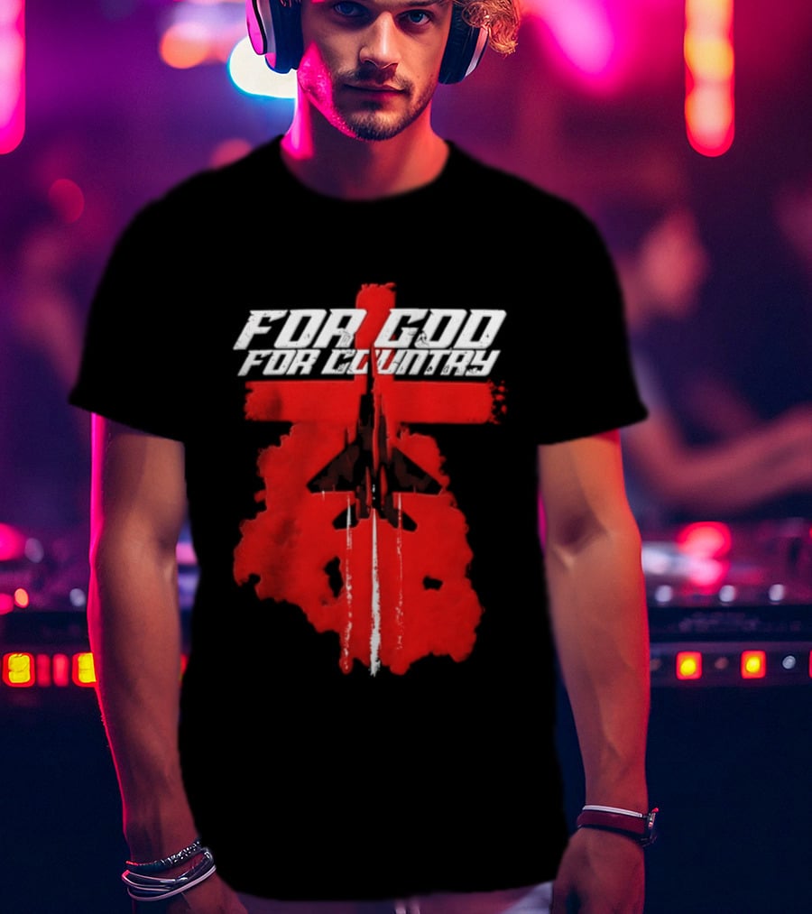 For God And For Country Red Fighter Jet Cross T-Shirt