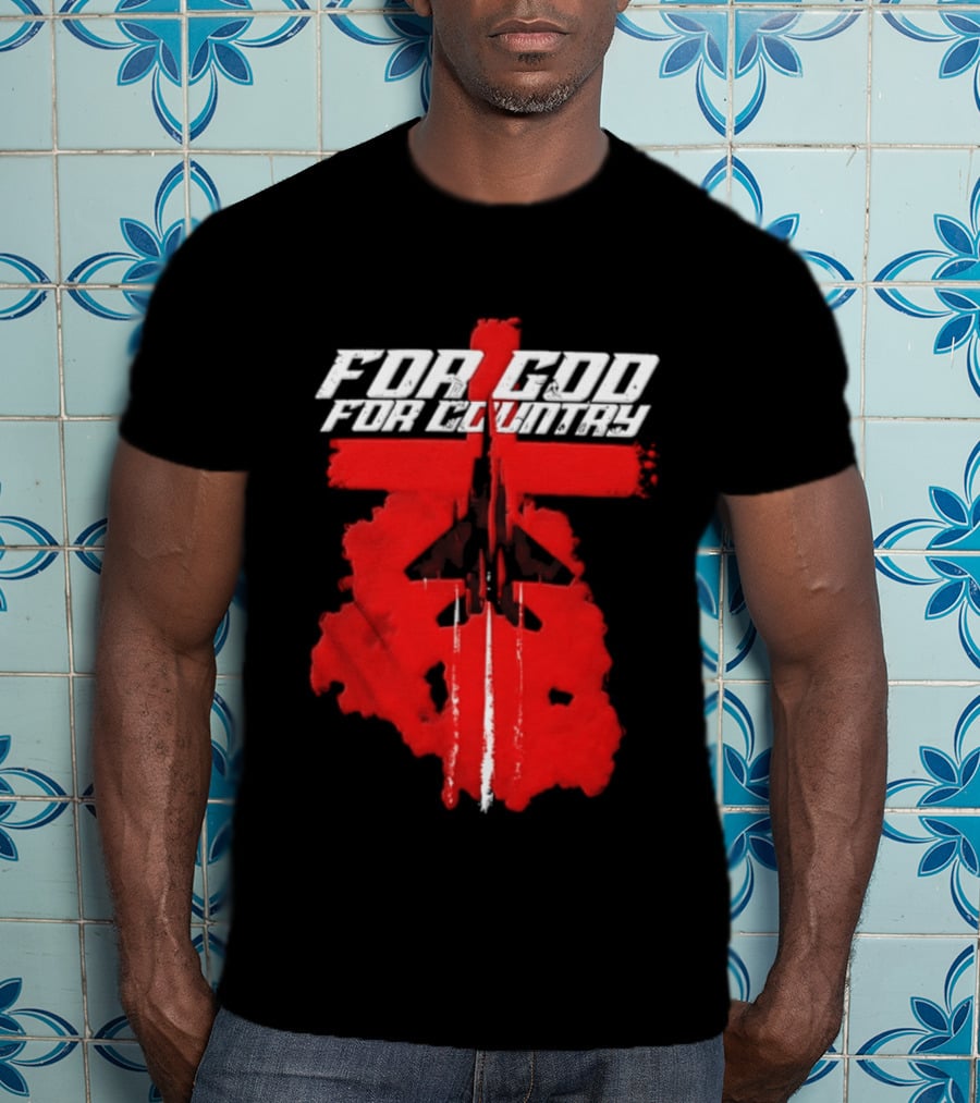 For God And For Country Red Fighter Jet Cross T-Shirt