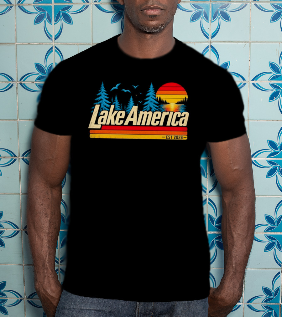 Lake America Est 2026 Sunset Trees Birds T-Shirt