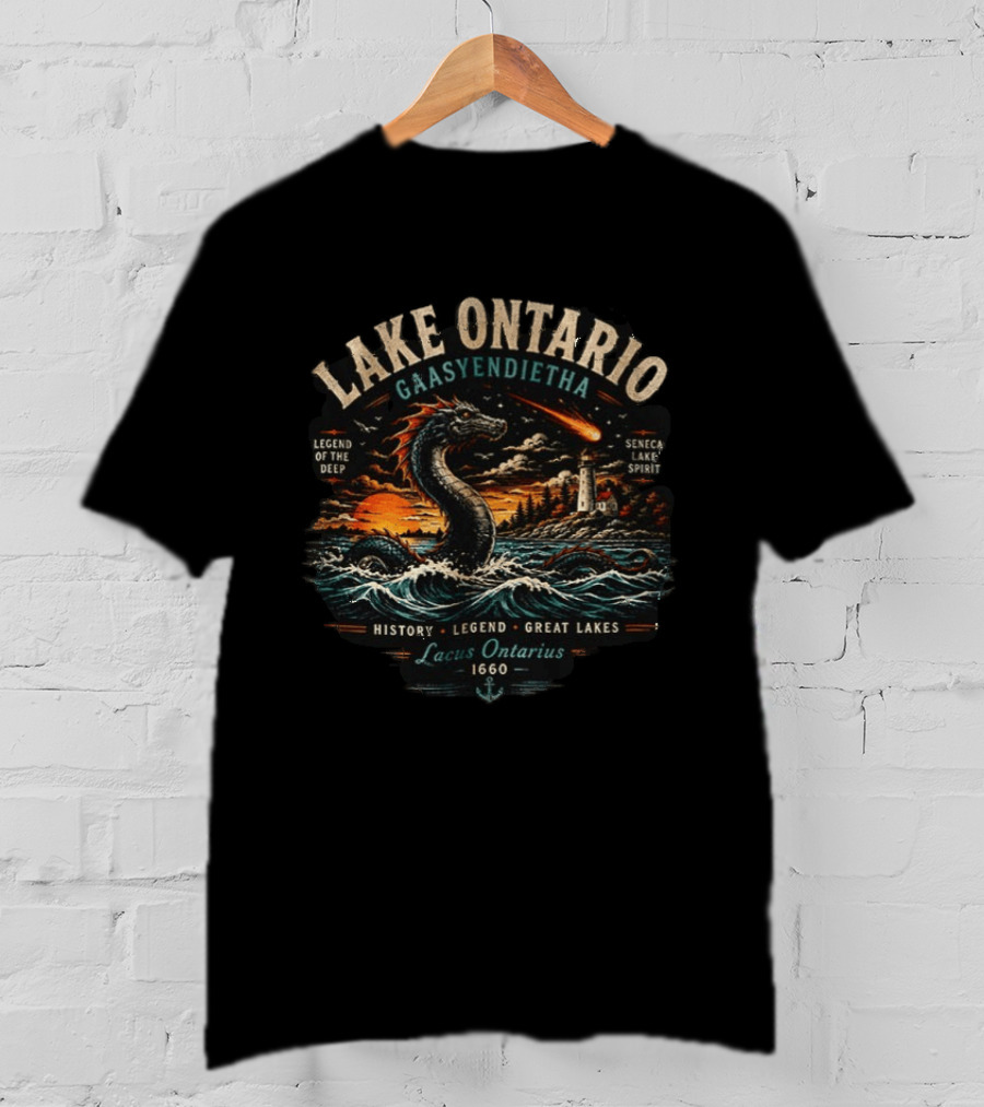 Lake Ontario Gaasyendietha Seneca Legend Of The Deep Lacus Ontarius 1660 Great Lakes History T-Shirt