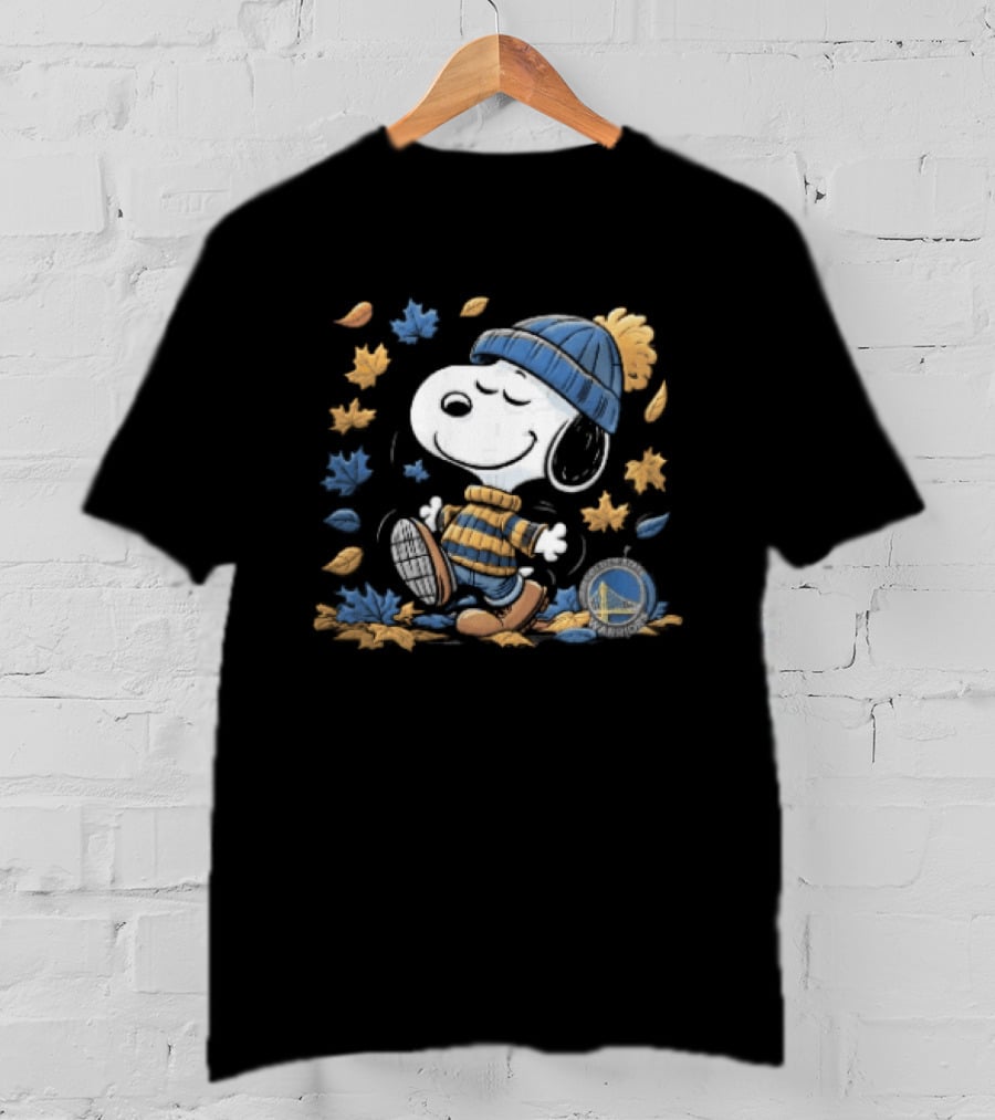 Golden State Warriors NBA Snoopy Autumn Leaves Beanie T-Shirt
