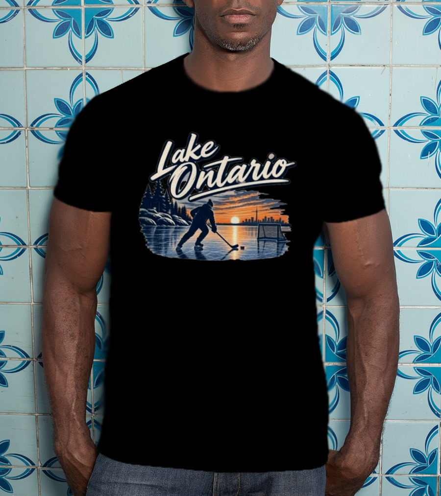 Lake Ontario Ice Hockey Sunset Silhouette With Toronto Cityscape T-Shirt